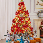 Kerstboomversieringsset inclusief kerstboombal, glitter, kerstster, strikken, bessen, stengels, bladeren, sneeuwvlokken en lintverlichting voor kerstversiering