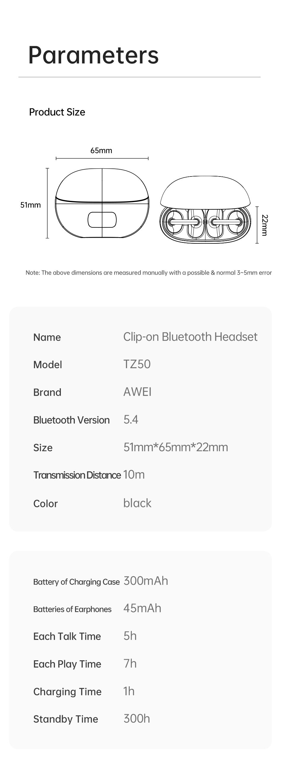 AWEI OWS Clip-on Bluetooth-hoofdtelefoon