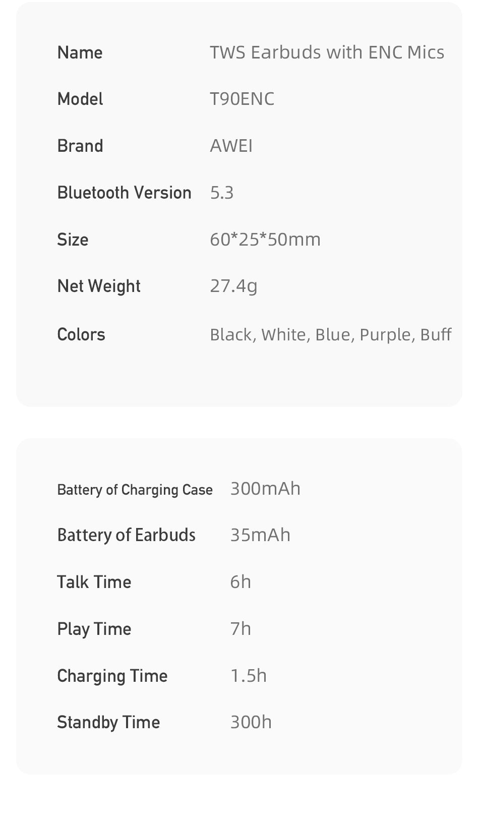 AWEI ENC In-ear Semi-in-ear Noise Cancelling Bluetooth-hoofdtelefoon