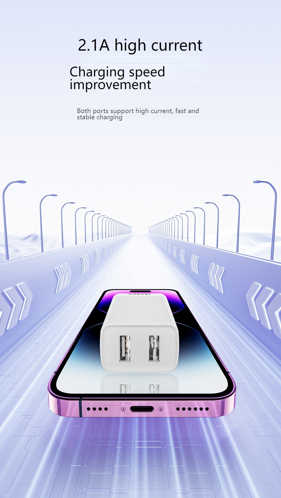 AWEI C15L Dubbele USB-oplaadkop, Lightning-kabelset 1M