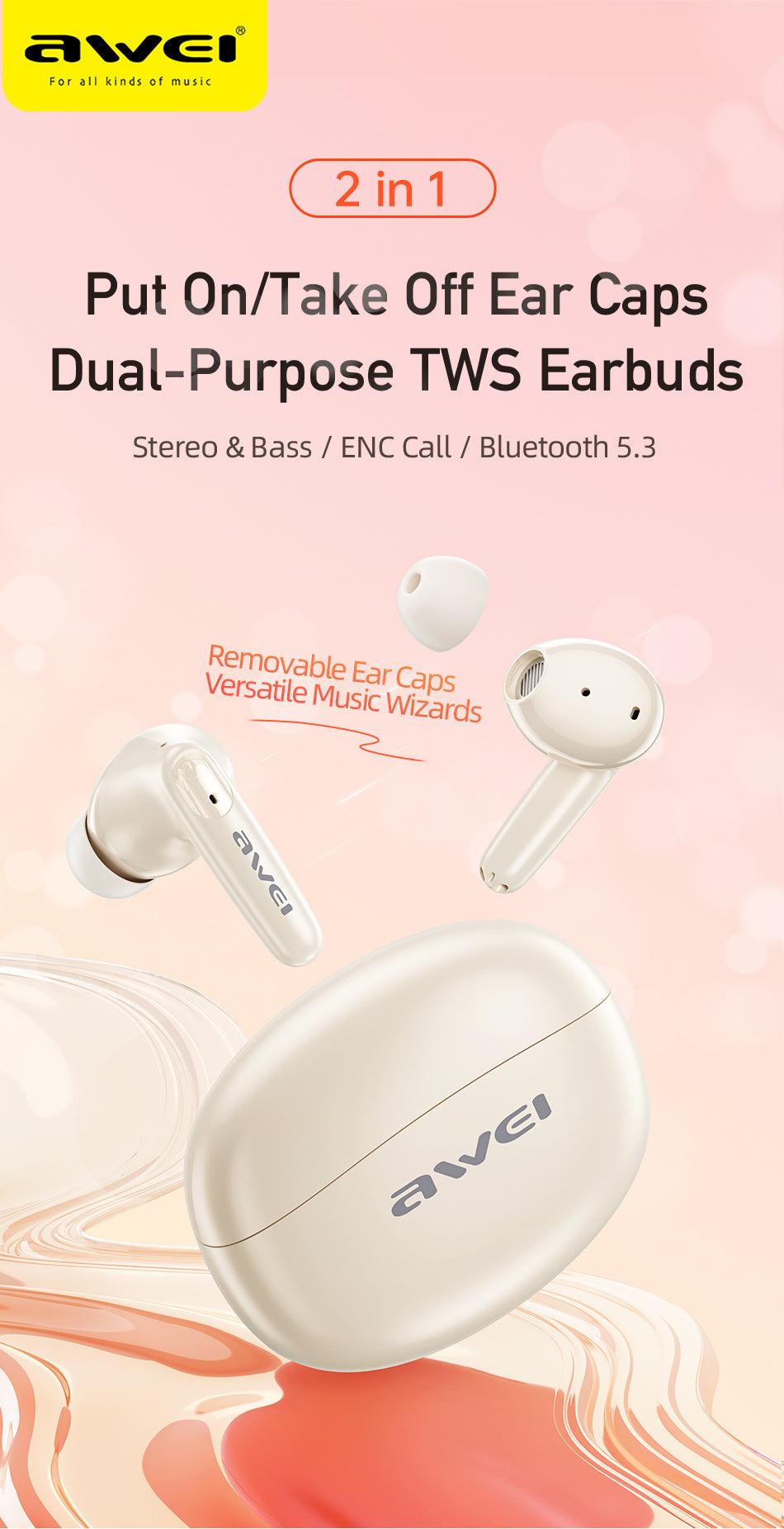 AWEI ENC In-ear Semi-in-ear Noise Cancelling Bluetooth-hoofdtelefoon