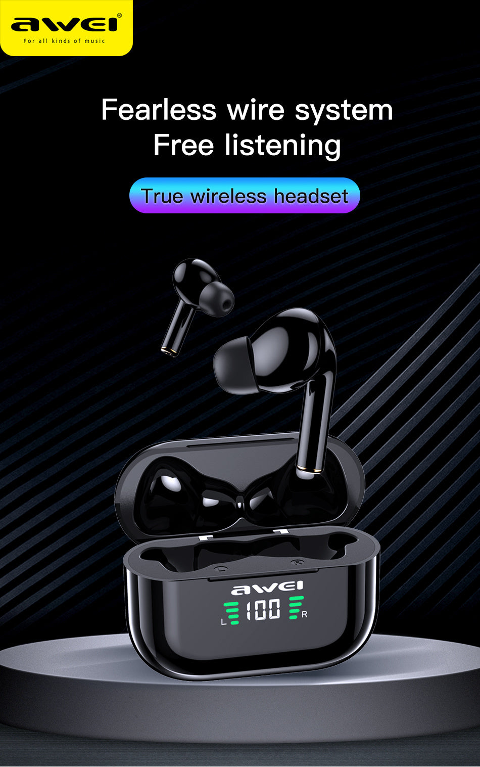 AWEI True Wireless Bluetooth-oplaadpod-hoofdtelefoon