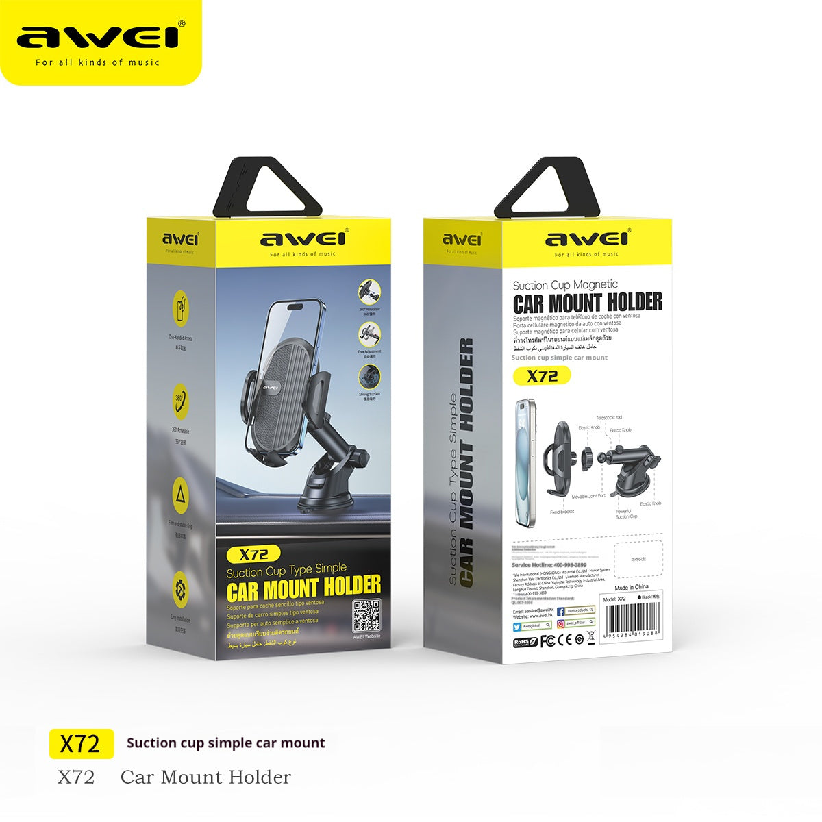 AWEI Zuignaptype Eenvoudige Auto Mobiele Telefoonhouder