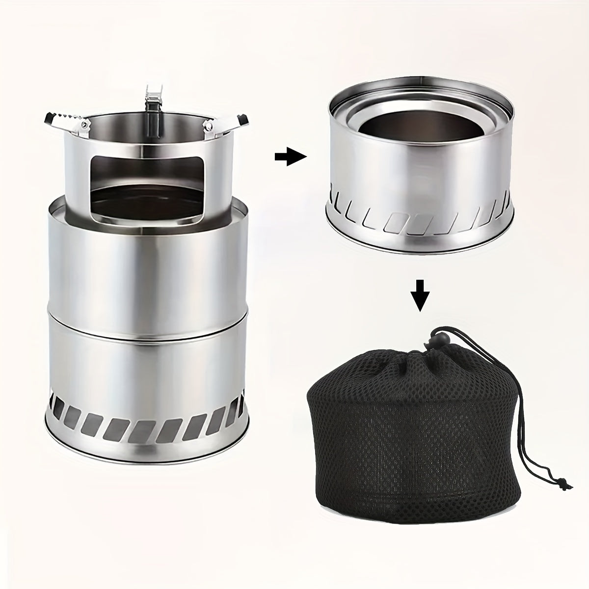 Met de draagbare ronde houtskoolkachel van roestvrij staal creëert u eenvoudig een mobiel houtskoolvuurfeest.