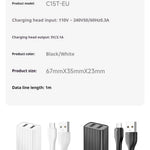 AWEI C15T Dubbele USB-Oplaadkop, Type-C-Kabelset 1M