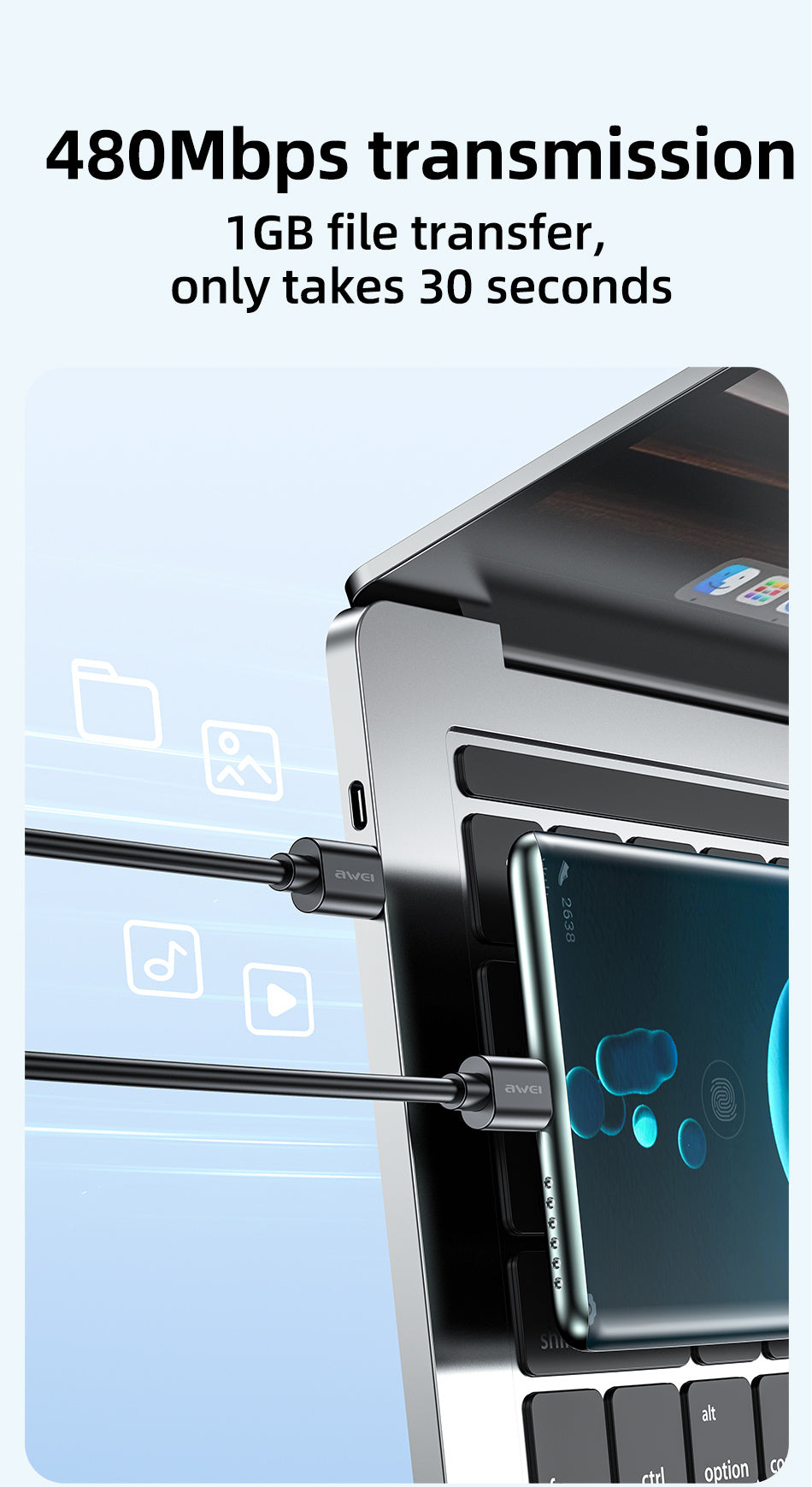 AWEI Type-C Naar Type-C Snellaadkabel 1M