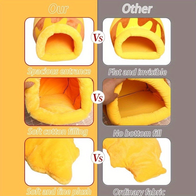 Kattengrotbed in de vorm van een honingpot voor binnenkatten - Machinewasbaar, verwijderbaar kussen, gezellig kattennest met dikke spons, kerstcadeau voor kattenliefhebbers, kleine rassen en accessoires voor puppybedden