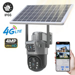 4MP 4G Drahtlose PTZ Solar Kamera Dual Objektiv Dual Screen Outdoor IP Kamera Solar Panel Audio PIR Sicherheit überwachung Kamera