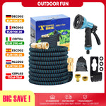 X-COTEC Flexibler Gartenschlauch 15m/30m, Dehnbarer Wasserschlauch mit 1/2" & 3/4" Messinganschlüssen und 10-Funktionen-Handbrause für Garten, Rasen, Autowäsche