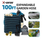 X-COTEC Flexibler Gartenschlauch 15m/30m, Dehnbarer Wasserschlauch mit 1/2" & 3/4" Messinganschlüssen und 10-Funktionen-Handbrause für Garten, Rasen, Autowäsche
