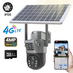 4MP 4G Drahtlose PTZ Solar Kamera Dual Objektiv Dual Screen Outdoor IP Kamera Solar Panel Audio PIR Sicherheit überwachung Kamera