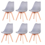 Een set van 6 Scandinavische middeleeuwse eetkamerstoelen met PU-gewatteerde zitting en beukenhouten poten, bureaustoelen voor eetkamer, slaapkamer, balkon en restaurant.