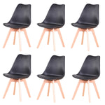 Een set van 6 Scandinavische middeleeuwse eetkamerstoelen met PU-gewatteerde zitting en beukenhouten poten, bureaustoelen voor eetkamer, slaapkamer, balkon en restaurant.