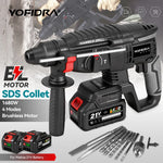 YOFIDRA 1680W borstelloze elektrische hamer, snoerloze multifunctionele boor- en slagboormachine, roterend elektrisch gereedschap voor 21V en 18V accu's