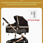 Luxe 3-in-1 kinderwagen, draagbare reiswagen, opvouwbare kinderwagen met hoog zitvlak en aluminium frame, geschikt voor pasgeborenen.