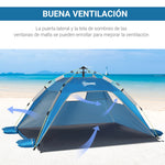 Outsunny Pop-Up-Strandzelt mit 2 Türen, 2 Fenstern, 220 x 173 x 120 cm, Blau