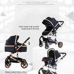 Luxe 3-in-1 kinderwagen, draagbare reiswagen, opvouwbare kinderwagen met hoog zitvlak en aluminium frame, geschikt voor pasgeborenen.