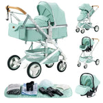 Nieuwe luxe kinderwagen 3-in-1 draagbare reiswagen, opvouwbare kinderwagen met hoog zitvlak en aluminium frame, geschikt voor pasgeborenen.