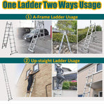A-frame uitschuifladder 3,8 m, aluminium uitschuifladder, multifunctioneel, met stabilisatiestang, EN131