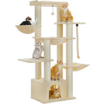Grote krabpaal voor grote katten. Robuuste kattentoren met meerdere verdiepingen, kattenhuis, klimtoren met hangmat, 11 sisalpalen, groot zitvlak.