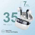 Draadloze oordopjes, Bluetooth 5.3 in-ear hoofdtelefoon met dubbele microfoon, 35 uur batterijduur, draadloze sportoordopjes met ENC-ruisonderdrukkingsmicrofoon.