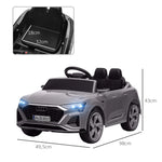 Aiyaplay elektrische auto voor kinderen: Audi Q8 E Tron Sportback met rijbewijs, afstandsbediening, koplampen, claxon en muziek, grijs.