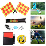 Scheidsrechtersset voor voetbal: scheidsrechtersvlag, scheidsrechterskaarten met fluitje, notitieboekje en potlood, handig hulpmiddel voor sporttraining.