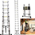 A-frame uitschuifladder 3,8 m, aluminium uitschuifladder, multifunctioneel, met stabilisatiestang, EN131