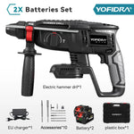 YOFIDRA 1680W borstelloze elektrische hamer, snoerloze multifunctionele boor- en slagboormachine, roterend elektrisch gereedschap voor 21V en 18V accu's