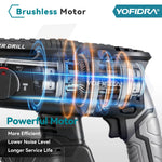 YOFIDRA 1680W borstelloze elektrische hamer, snoerloze multifunctionele boor- en slagboormachine, roterend elektrisch gereedschap voor 21V en 18V accu's