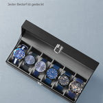 SONGMICS Uhrenbox für 6 Uhren, Uhrenkasten mit Glasdeckel, Uhrenkissen aus Samt, Uhrenkoffer mit Schloss, 11,2 x 30 x 8 cm