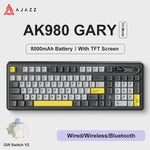 AJAZZ AK980 Mechanische Gaming-Tastatur, 2,9 cm TFT-Bildschirm, Lautstärkeregler, 98-Tasten-Dichtungsstruktur, RGB-Beleuchtung, Hot-Swap-fähiger PR4