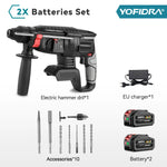 YOFIDRA 1680W borstelloze elektrische hamer, snoerloze multifunctionele boor- en slagboormachine, roterend elektrisch gereedschap voor 21V en 18V accu's