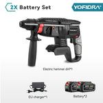 YOFIDRA 1680W borstelloze elektrische hamer, snoerloze multifunctionele boor- en slagboormachine, roterend elektrisch gereedschap voor 21V en 18V accu's