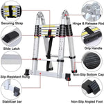 A-frame uitschuifladder 3,8 m, aluminium uitschuifladder, multifunctioneel, met stabilisatiestang, EN131