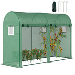 Outsunny Kas Tunnel Tuinhuis Kas met 4 ramen en 2 deuren Gemaakt van PE en staal 300x100x200 cm Groen