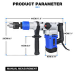DayPlus 1500 W SDS-Plus Bohrhammer, Schnurgebohrer, robuste Schlaghämmer mit Vibrationssteuerung, Sicherheitskupplung und Koffer