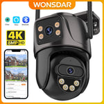 WONSDAR 4K PTZ WIFI-camera met dubbele lens en dubbel scherm, IP-camera voor buiten, HD, automatische tracking, beveiliging, CCTV-bewaking iCSee