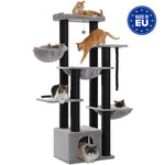 Grote krabpaal voor grote katten. Robuuste kattentoren met meerdere verdiepingen, kattenhuis, klimtoren met hangmat, 11 sisalpalen, groot zitvlak.