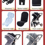 Luxe 3-in-1 kinderwagen, draagbare reiswagen, opvouwbare buggy met aluminium frame en hoge zitpositie, geschikt voor pasgeboren baby's, zwart.