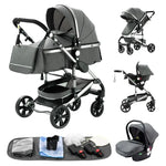 Luxe 3-in-1 kinderwagen, draagbare reiswagen, opvouwbare buggy met aluminium frame en hoge zitpositie, geschikt voor pasgeboren baby's, zwart.
