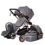 Luxe 3-in-1 kinderwagen, draagbare reiswagen, opvouwbare kinderwagen met hoog zitvlak en aluminium frame, geschikt voor pasgeborenen.