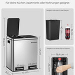 SONGMICS Mülleimer, Abfalleimer, 30L, ergonomisch, Stahl, Metall-Fußreling