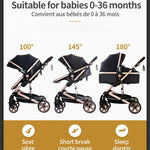 Luxe 3-in-1 kinderwagen, draagbare reiswagen, opvouwbare kinderwagen met hoog zitvlak en aluminium frame, geschikt voor pasgeborenen.