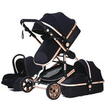 Luxe 3-in-1 kinderwagen, draagbare reiswagen, opvouwbare kinderwagen met hoog zitvlak en aluminium frame, geschikt voor pasgeborenen.