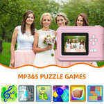 Draagbare digitale kindercamera 2,4 inch 1080p met dubbele camera, instant printfunctie en MP3-weergave, inclusief 3 rollen printpapier.