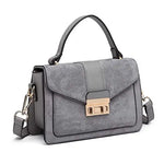 Miss Lulu Damen Umhängetasche Mittelgroß mit Kunstleder & Wildleder, Vintage Flap,  Crossbody Bag mit ovaler Metallverzierung