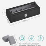 SONGMICS Uhrenbox für 6 Uhren, Uhrenkasten mit Glasdeckel, Uhrenkissen aus Samt, Uhrenkoffer mit Schloss, 11,2 x 30 x 8 cm