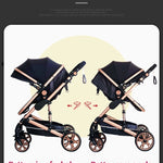 Luxe 3-in-1 kinderwagen, draagbare reiswagen, opvouwbare kinderwagen met hoog zitvlak en aluminium frame, geschikt voor pasgeborenen.