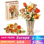 868 stuks bouwblokken voor een rozenboeket, een vaas met eeuwige bloemen, woondecoratie, romantisch Valentijnsdagcadeau v